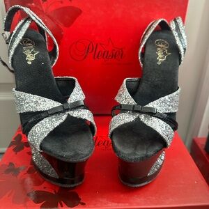 Pleaser Silver Glitter Platform Heels
